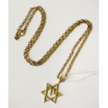 14CT GOLD STAR OF DAVID DIAMOND PENDANT WITH 9CT GOLD CHAIN 7.1 GRAMS APPROX