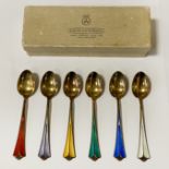 DAVID ANDERSON SET OF SIX ENAMELLED SILVER & GILT COFFEE SPOONS 1OZS APPROX