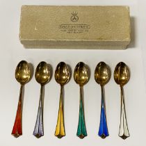 DAVID ANDERSON SET OF SIX ENAMELLED SILVER & GILT COFFEE SPOONS 1OZS APPROX