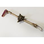 GOLD DIAMOND & RUBY FOX BAR BROOCH