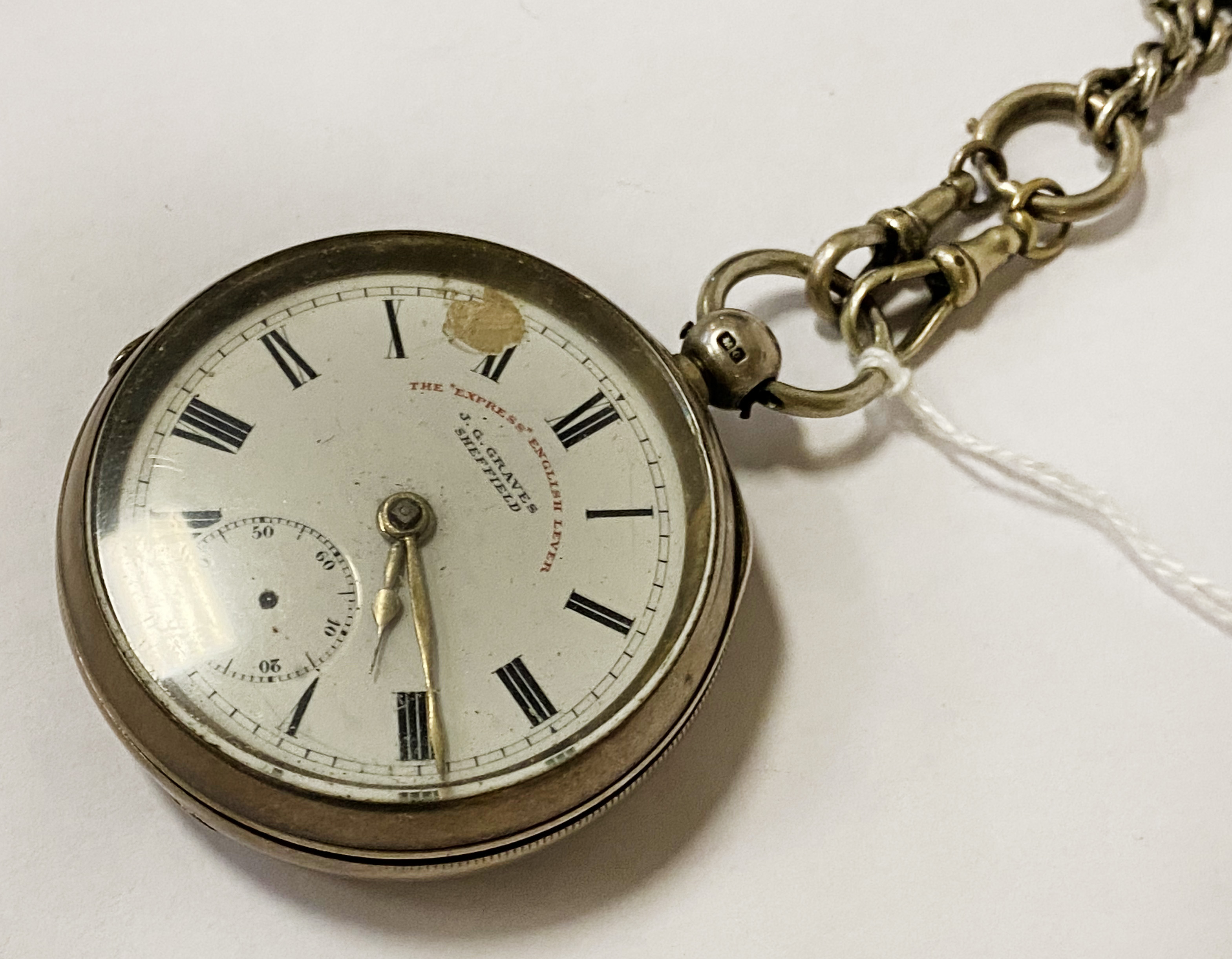 J G GRAVES POCKET WATCH & SILVER CHAIN ITH FOBS & CHARMS - Image 2 of 4