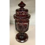 BOHEMIAN CUT GLASS LIDDED VASE 32CMS A/F