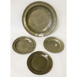 EARLY PEWTER PLATES (3+1) POSSIBLY 18TH CENTURY