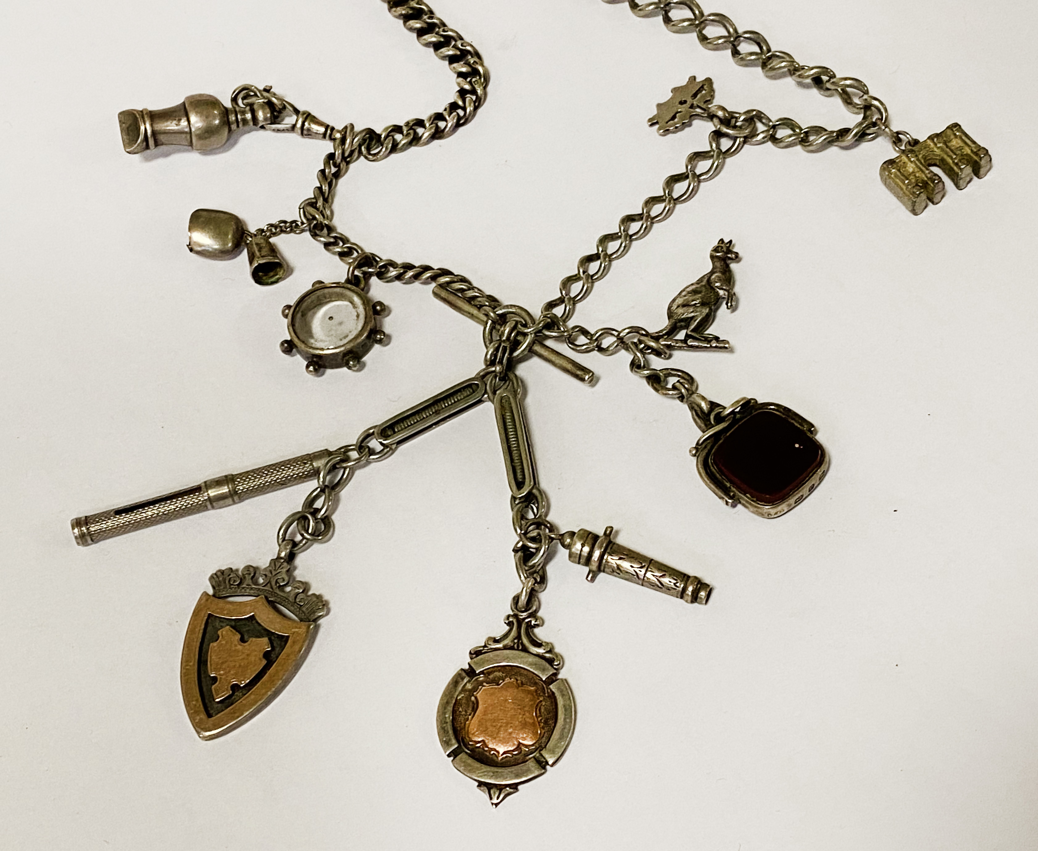 J G GRAVES POCKET WATCH & SILVER CHAIN ITH FOBS & CHARMS - Image 4 of 4