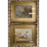 PAIR OF 19TH CENTURY WATERCOLOURS - ITALIAN SCENE BY ANDREA VASARI - 38 X 38 CMS IN GILT FRAME