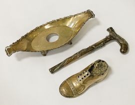 CHINESE SILVER PARASOL HANDLE WITH A SILVER SHOE AND H/M SILVER SHOE AND H/M SILVER BON BON DISH