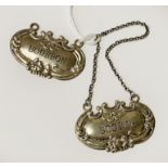 TWO STERLING SILVER DECANTER LABELS ''BOURBON & SCOTCH''