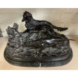 BRONZE DOG CHASING PHEASANT FIGURE - MARBLE BASE SIGNED P J MENE 25CMS (H) APPROX