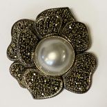 SILVER MARCASITE & PEARL BROOCH