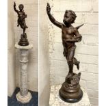 MARBLE PLINTH - 100CMS APPROX WITH CHERUB - 56CMS APPROX