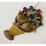 18CT GOLD MULTI GEM BASKET BROOCH