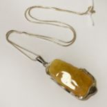 AMBER & SILVER PENDANT & CHAIN