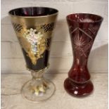 BOHEMIAN CRYSTAL GLASS VASE 31CMS WITH BOHEMIAN FLORAL CRYSTAL GLASS VASE 31CMS