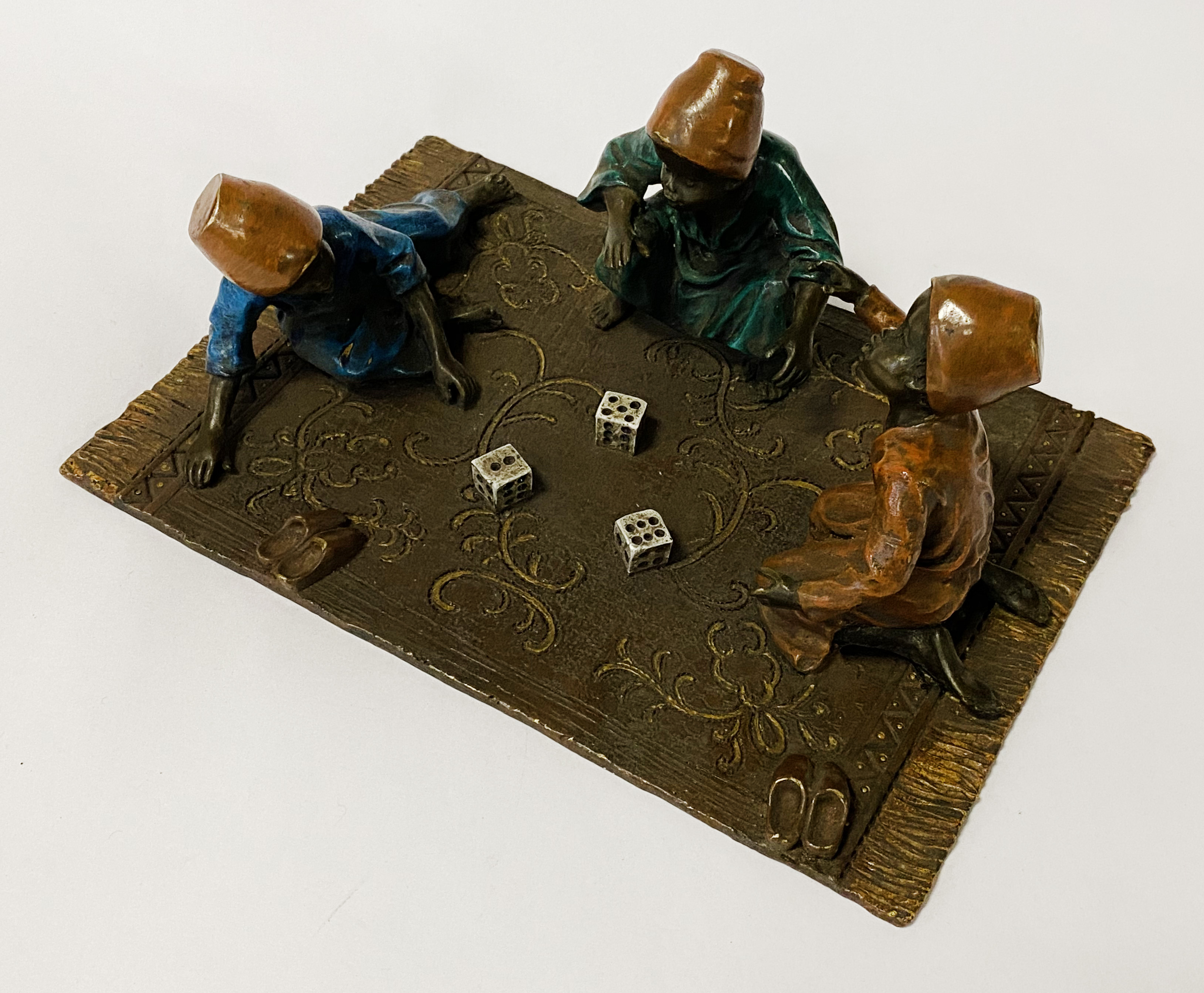 COLD PAINTED BRONZE BOYS PLAYING DICE 9CMS (H) APPROX