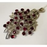 18CT WHITE GOLD RUBY & DIAMOND BROOCH 9.1 GRAMS