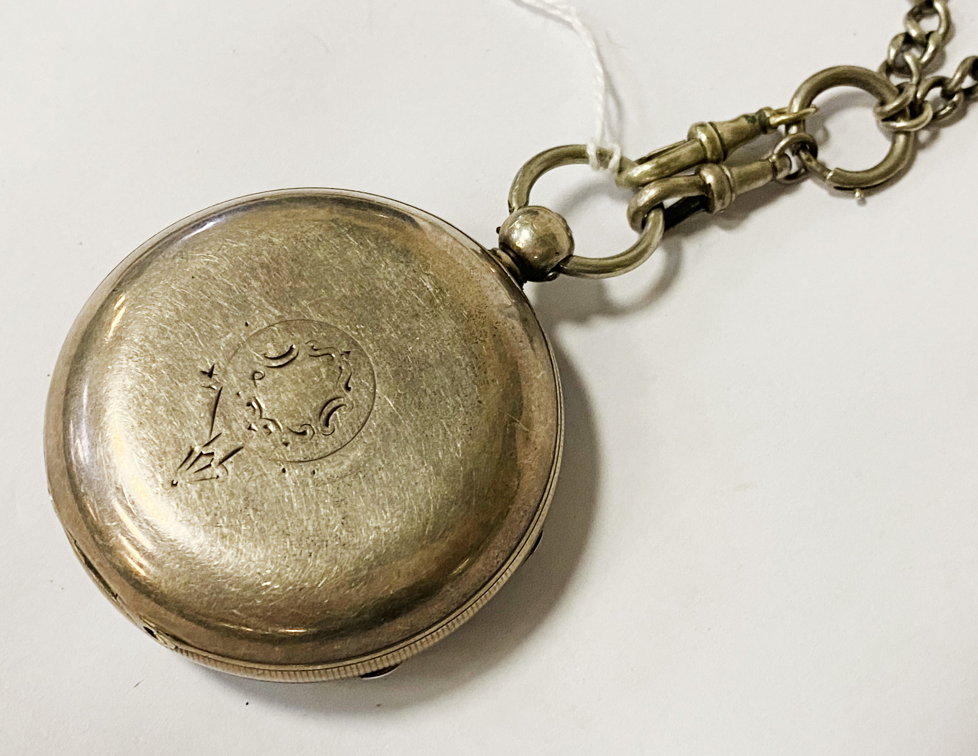 J G GRAVES POCKET WATCH & SILVER CHAIN ITH FOBS & CHARMS - Image 3 of 4