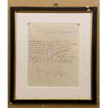 FRAMED SIGNED LETTER BY VICTOR HUGO (IN FRENCH, WITH TRANSCRIPTION ON THE BACK)