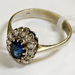 14CT GOLD DIAMOND & SAPPHIRE RING - SIZE N 2.8 GRAMS APPROX