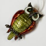 NORWEGIAN STERLING SILVER & ENAMEL OWL BROOCH