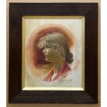 FRAMED OIL ON CANVAS OF A YOUNG LADY PORTRAIT SIGNED M HOLLINGWORTH 1902