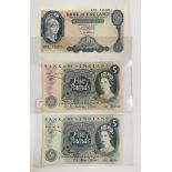 3 X OLD £5 BANKNOTES