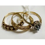 3 9CT GOLD DRESS RINGS SET WITH STONES 6 GRAMS APPROX