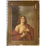 19THC OIL ON BOARD IN GILT FRAME - GIOTTO LAMPONI-FIRENZE - RELIGIOUS STUDY 91CMS (H) X 58CM (W)