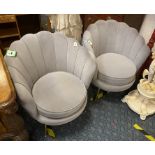 PAIR GREY VELVET SHELL CHAIRS