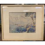 JOSEPH A TERRY 1872-1939 WATERCOLOUR (SOLD AT CHRISTIES 1986) MOUNTAIN SCENE - 43 X 33 CMS INNER