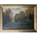 Fritz Muller Landeck (1865-1942). German. Oil on canvas. “Wooded Landscape in Autumn”. Signed