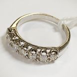14CT GOLD 7 STONE DIAMOND RING - SIZE L 2.7 GRAMS APPROX