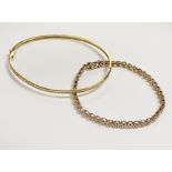 9CT GOLD BANGLE & 9CT GOLD BRACELET BLOTHE SET WITH STONES 8.8 GRAMS APPROX