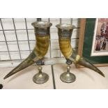 PAIR OF SILVER PLATE 19TH/20TH CENTURY HORNS - 36CMS (H) APPROX