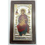 COPY OF AN OLD BYZANTINE ICON WORKED ON CANVAS COATED WITH SILVER