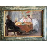 Attributed to Walter Sickert (1860-1942). British. Oil on canvas. “Figures Sitting Around A Table”.
