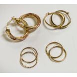 4 PAIRS OF 9CT GOLD HOOPS EARRINGS 5.6 GRAMS APPROX