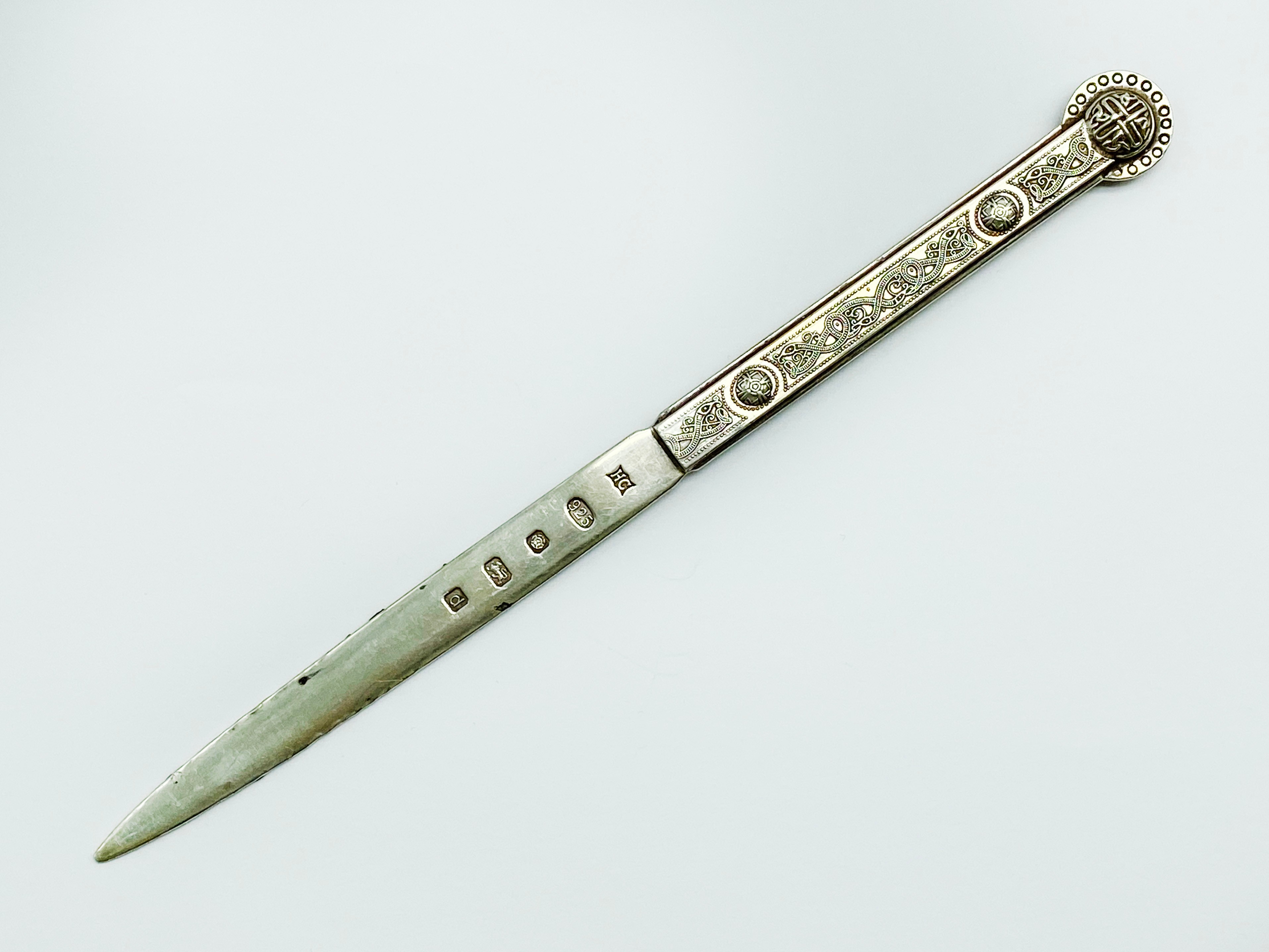 HALLMARKED SILVER LETTER OPENER WITH CELTIC PATTERNED HANDLE