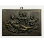 BRONZE PLAQUE DEPICTING A WOMAN SERENADED BY THREE CHERUBS