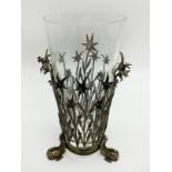 UNUSUAL SILVER VASE HOLDER AND GLASS VASE