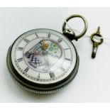 MASONIC WESTMINSTER POCKET WATCH WITH PICTURE DIAL IN STERLING SILVER CONSULAR CASE BY MATTHEUS