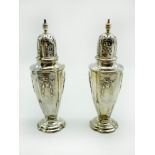 PAIR OF TWO LARGE HALLMARKED SILVER SUGAR CASTERS BY LEVI & SALAMAN 1907