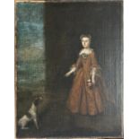 Early 18th Century School. Oil on canvas. “Portrait Of A Woman With Her Dog”