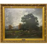 OIL ON CANVAS SIGNED R MAGHELLEN DEPICTING WOODED LANDSCAPE WITH CATTLE