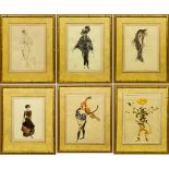 SELECTION OF SIX COSTUME DESIGNS WATERCOLOURS (FRAMED)