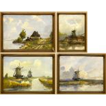 D. SPEIJER DUTCH SCHOOL SET OF FOUR OIL ON PAPER WINDMILLS AND COTTAGE SCENES