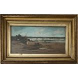 Buckley Ousey 1851-1899. British. Oil on canvas. “Fisherfolk on the Shore”. Signed.