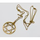 9CT GOLD STAR OF DAVID PENDANT AND 9CT GOLD CHAIN