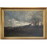 John Falconer Slater (1857-1932). British. Oil on canvas. Stormy Landscape”. Signed.