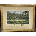 LTD EDITION PRINT - LINDA HARLOUGH -12 HOLE AUGUSTA - SIGNED 71 X 47CMS INNER FRAME