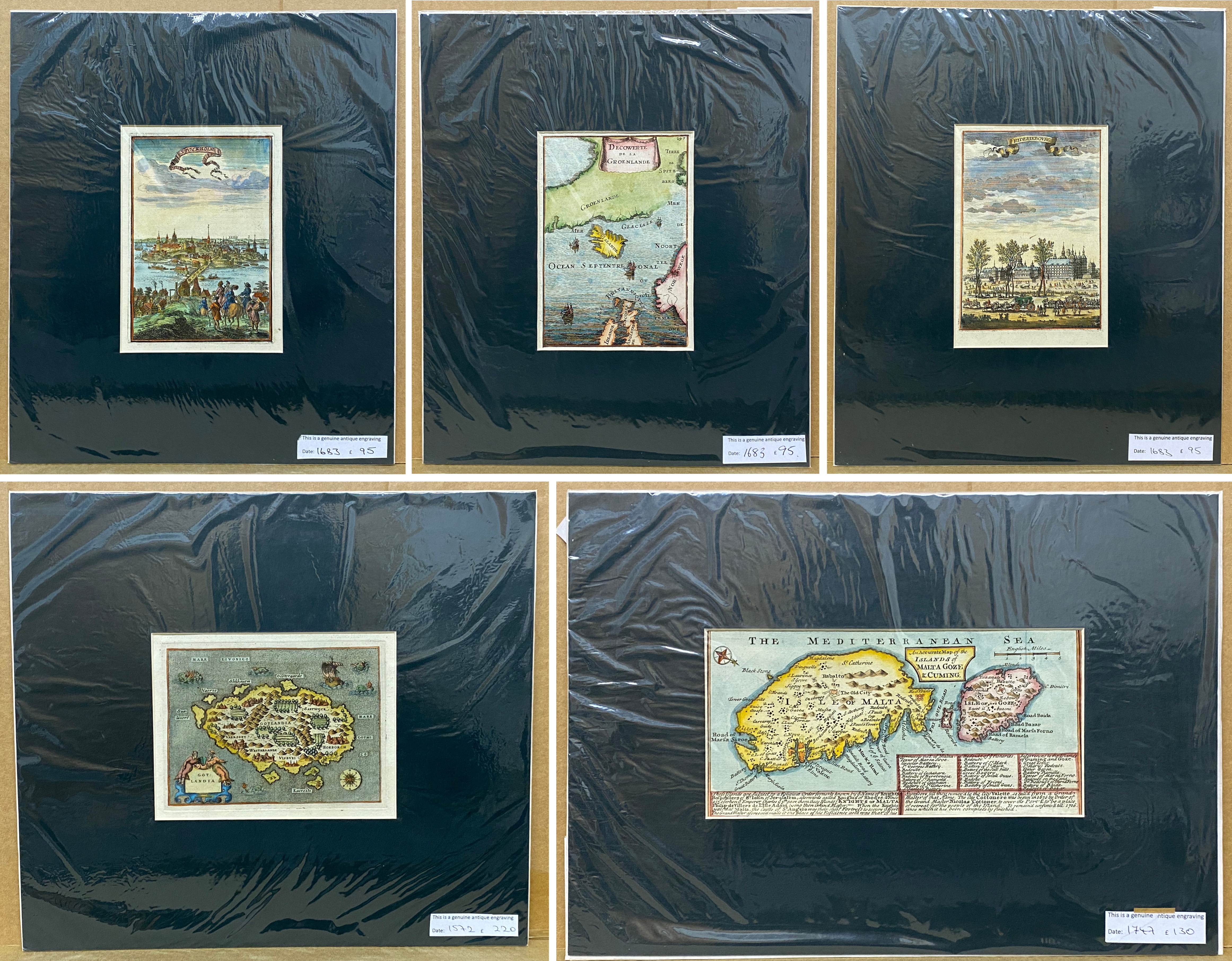 SELECTION OF FIVE EARLY COLOURED MAP PRINTS